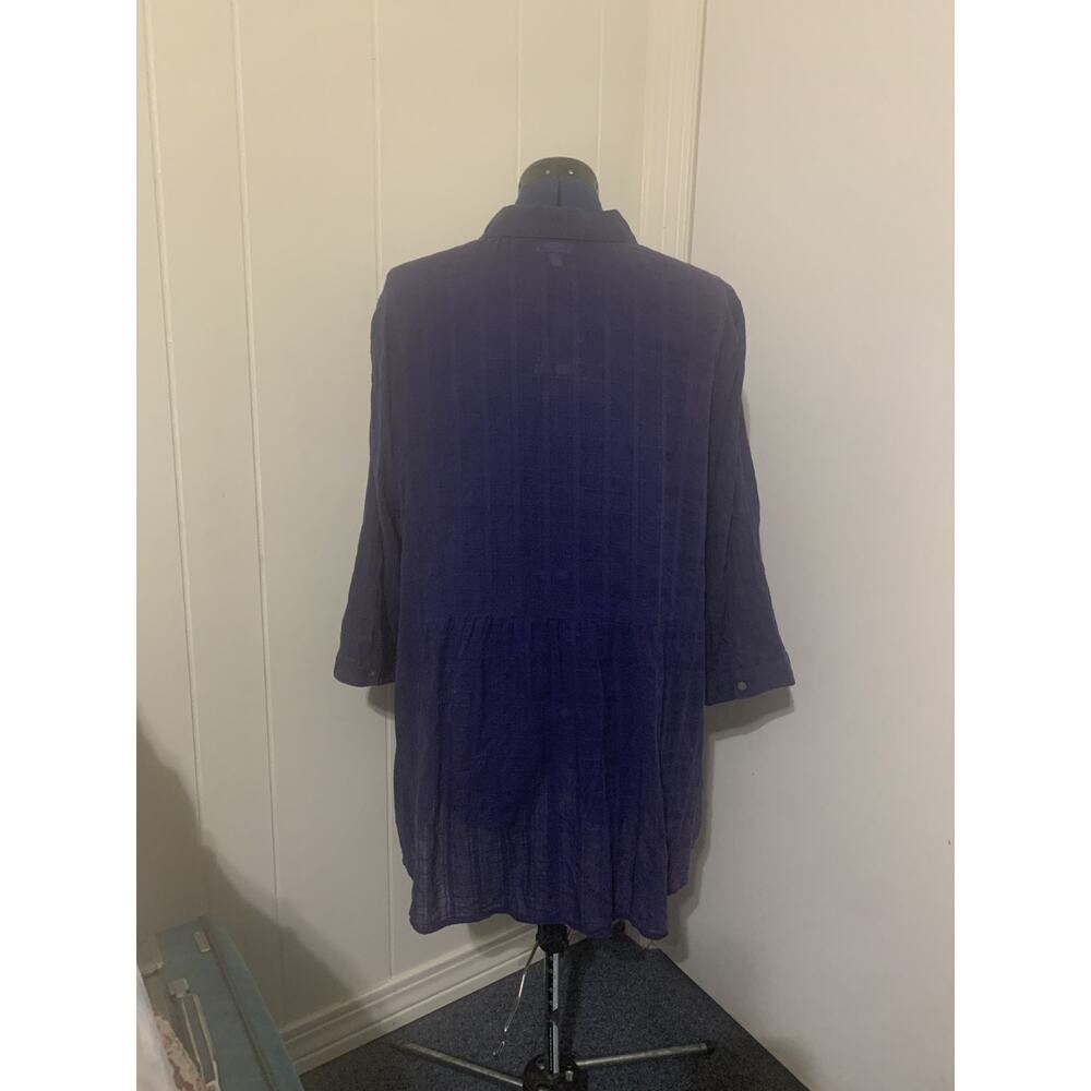 J Jill Navy Semi Sheer Tunic Button Up 3X 100% Cotton Beachy Lightweight - Picture 3 of 11